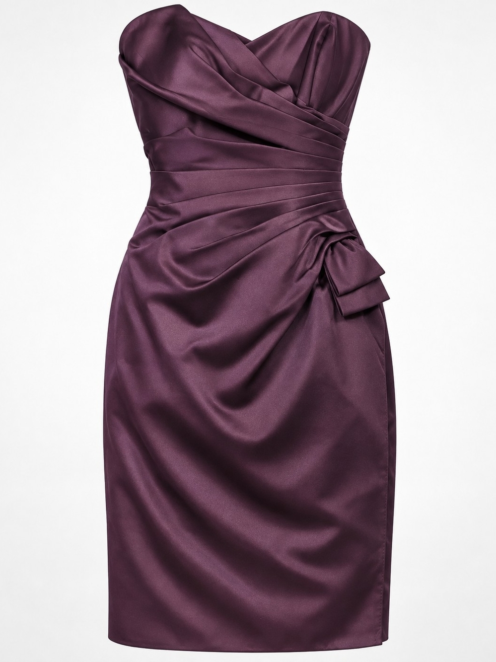 Sophia Tolli Strapless Satin Sheath Dress in Plum
